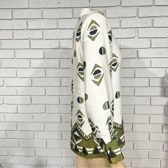 Zara Geometric Print Satin-Effect Shirt – Small, Silk-Look, Collared Button-Up - Picture 6 of 8